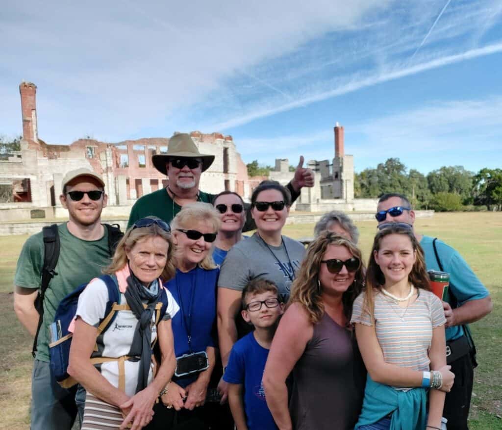 Molly's Old South Tours group at Dungeness Ruins, Cumberland Island