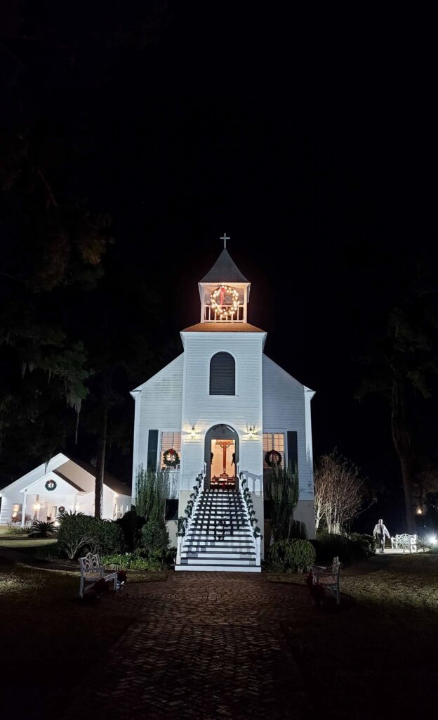 St. Marys' First Presbyterian Church decorated for Christmas on a Molly's Old South Tours Churches and Chocolates tour