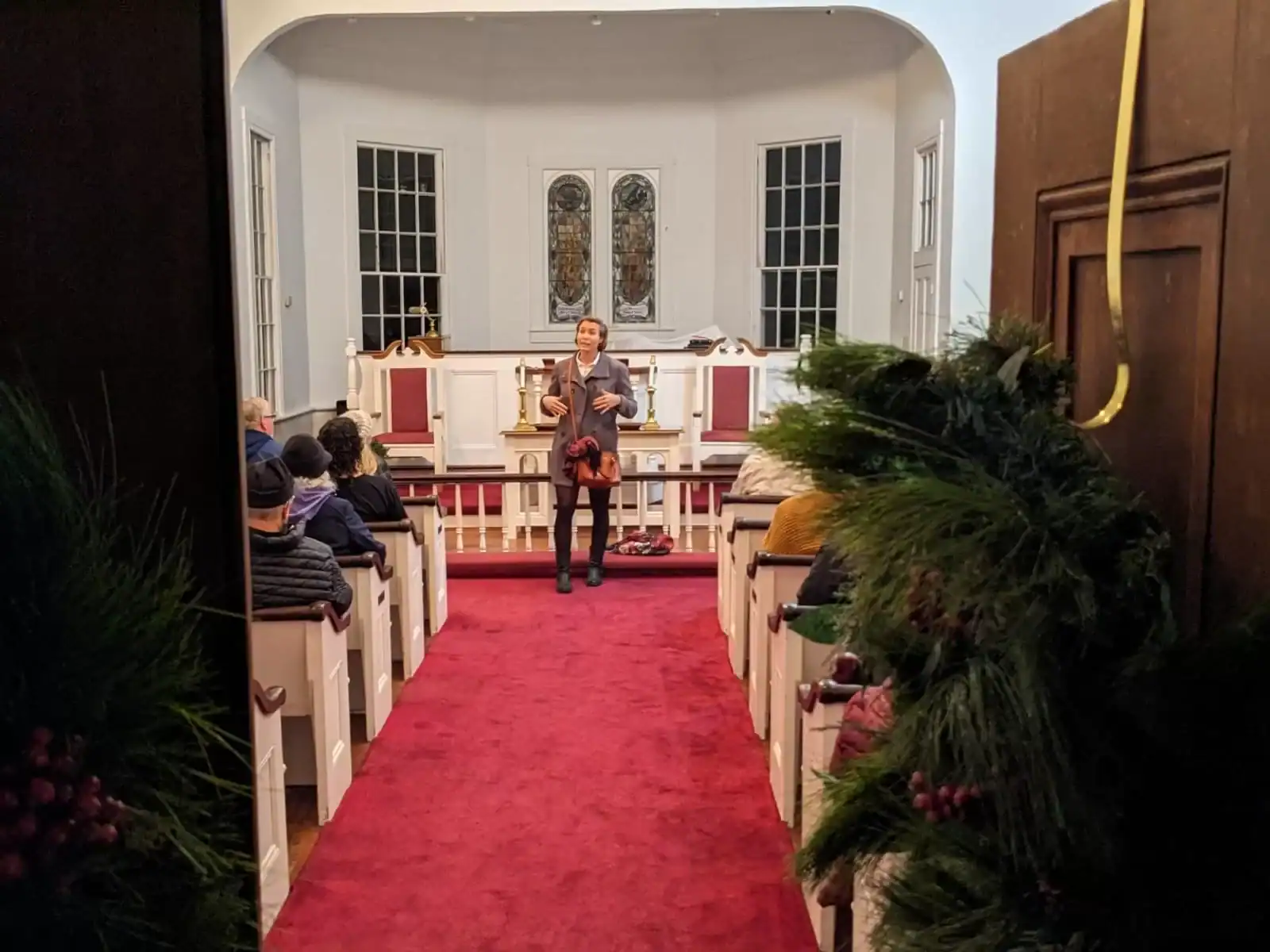 Interior of St. Marys Methodist Church during a Molly's Old South Tours Christmas tour