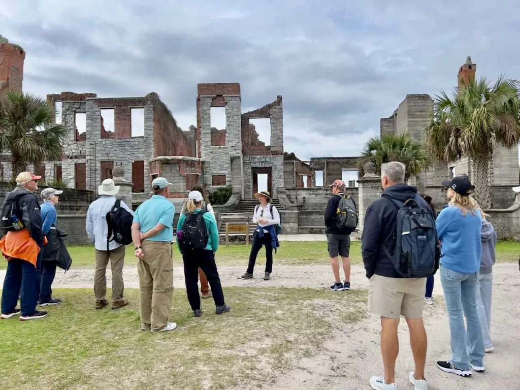 Molly's Old South Tours group at Carnegie's Dungeness Mansion Ruins