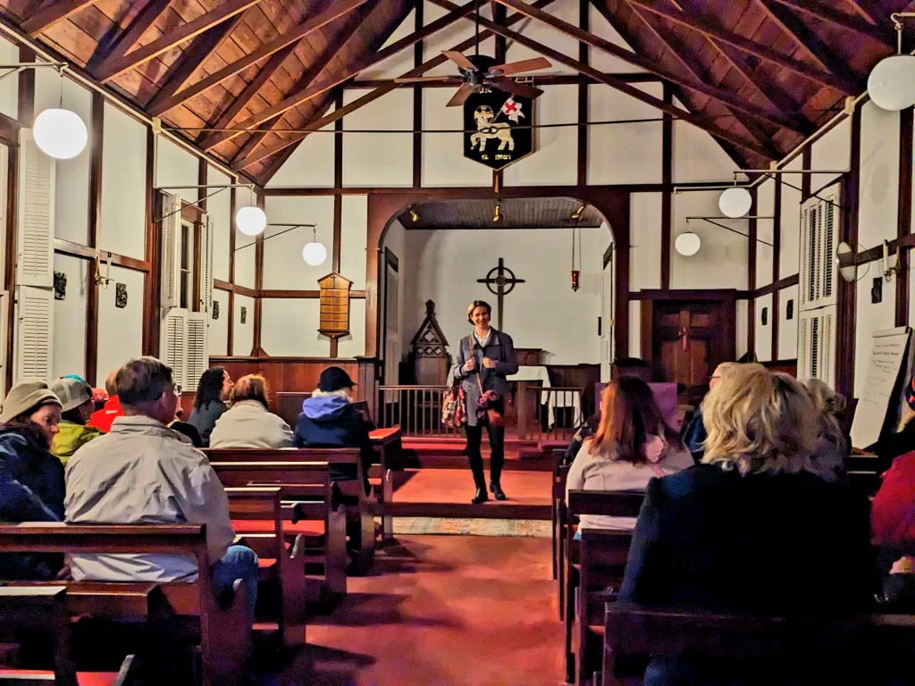 Molly's Old South Tours Churches and Chocolates group inside historic Episcopal chapel