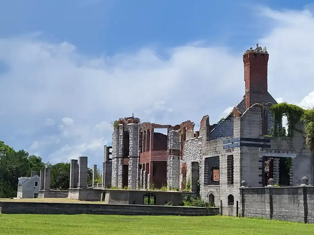 Ospreys atop chimney at Dungeness Mansion on Cumberland Island