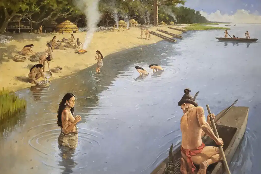 Painting of Cumberland Island Timucua tribe in Cumberland Island National Seashore Museum, St. Marys, Georgia.