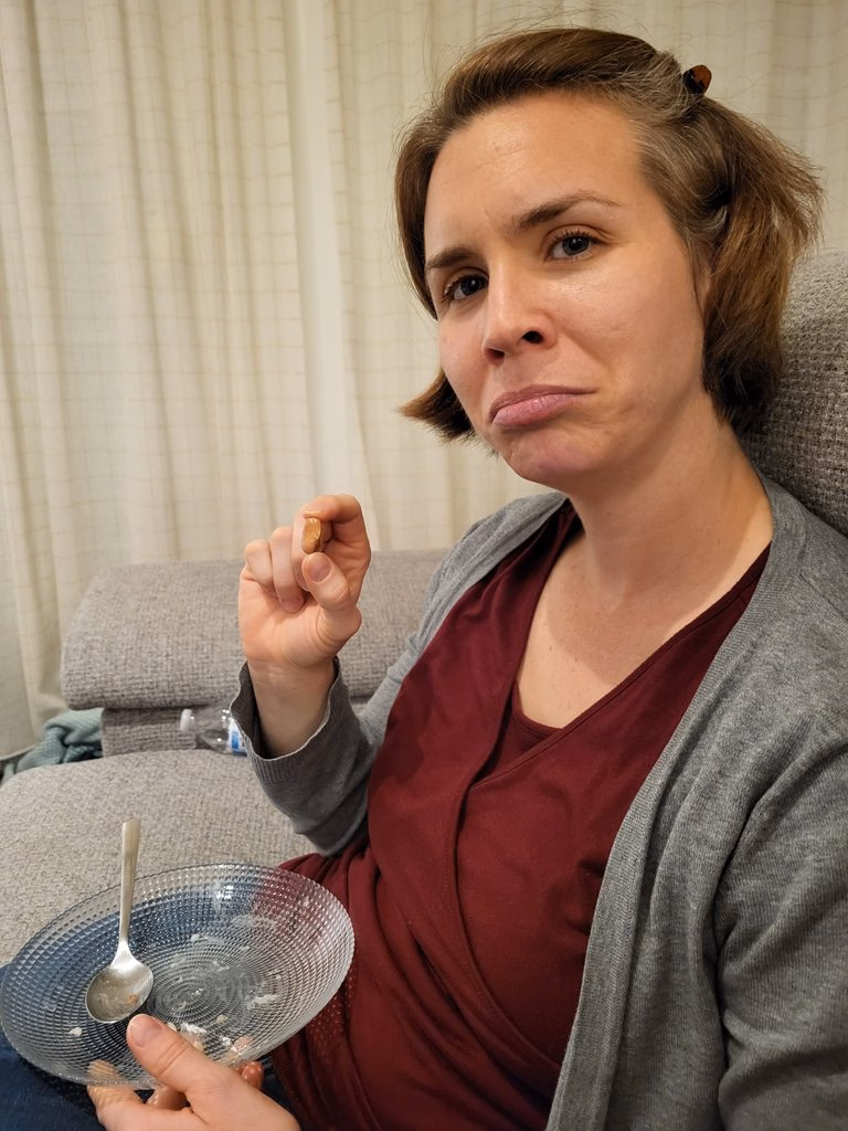 Yours truly finding the bean in my slice of roscon de reyes!
